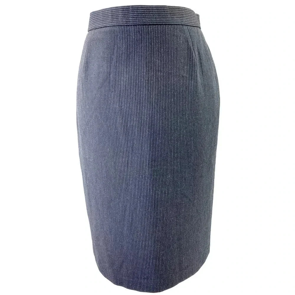 Briggs New York Pinstripe Pencil Casual Skirt Women Size 8 Black Silver Stretchy